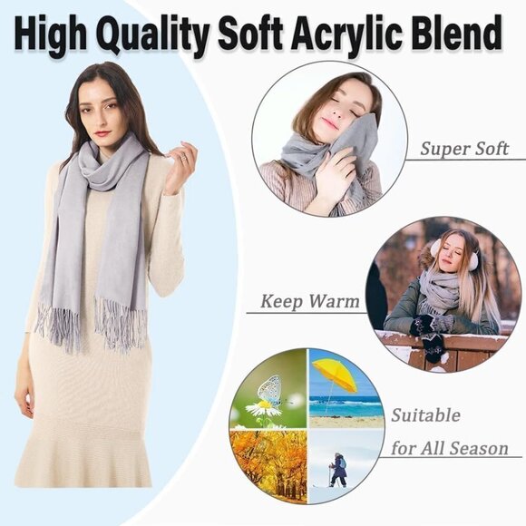 Women's Scarf Pashmina Shawls and Wraps Winter Warm Silky Scarves -Silver Gray - Picture 2 of 6